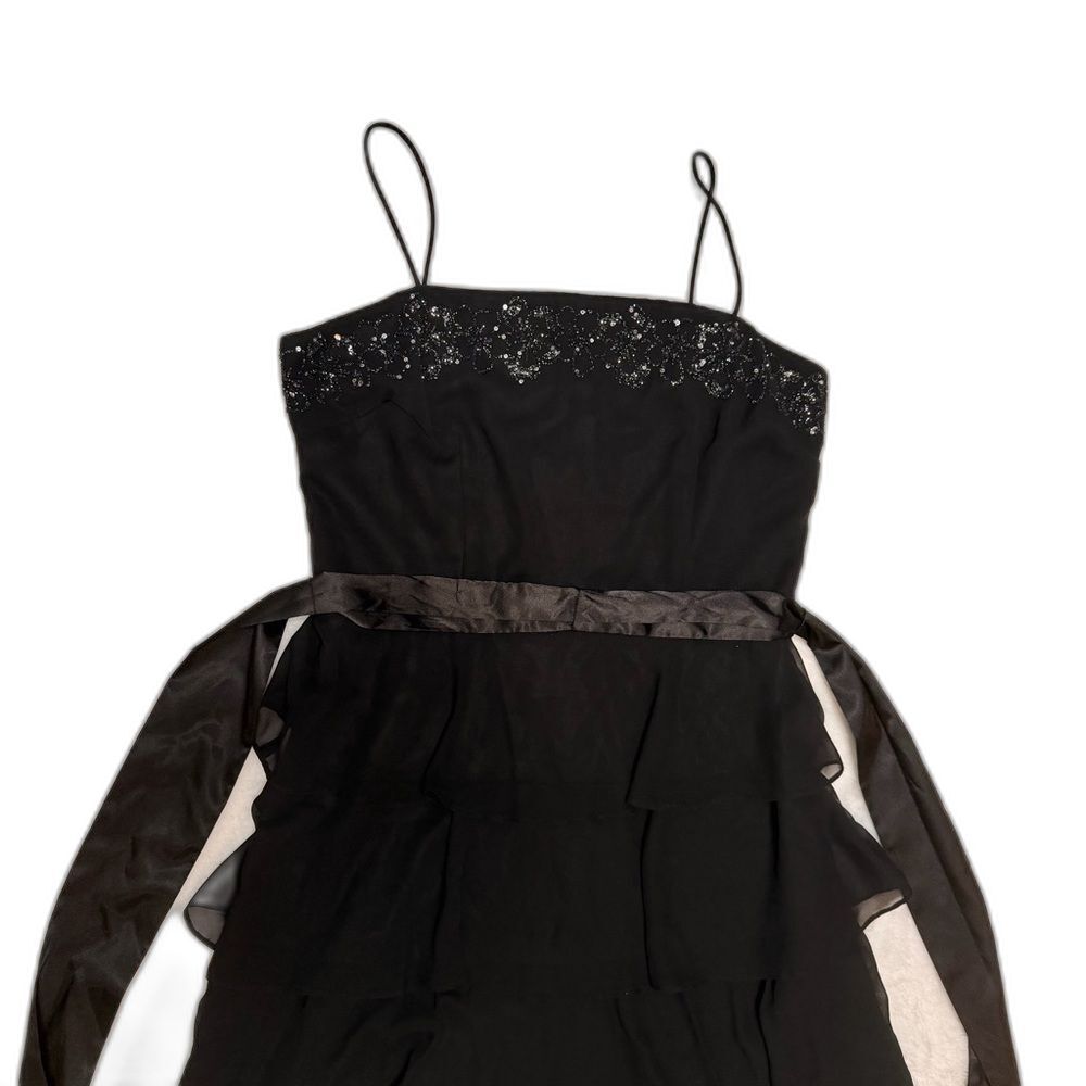 S.L. Fashions Vintage Black Beaded Sequin Cocktail Dress Chiffon LBD Size 8 - Picture 4 of 11
